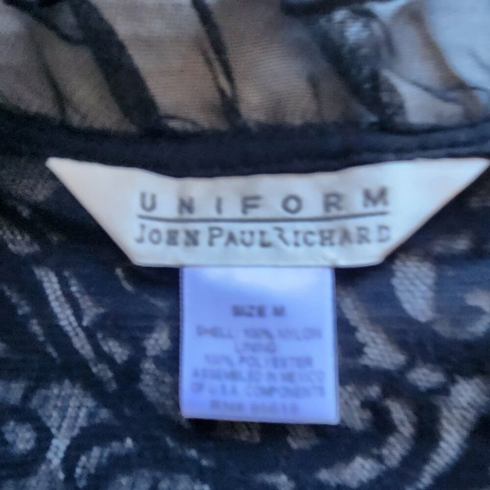 Uniform John Paul Richard Women's Size M Black Sheer Ruffle Lace Faux Button Top - Picture 13 of 13
